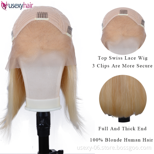 Wholesale 613 Blonde Bob Mink Glueless Transparent HD Brazilian Virgin Hair Lace Frontal Human Hair Wigs For Black Women